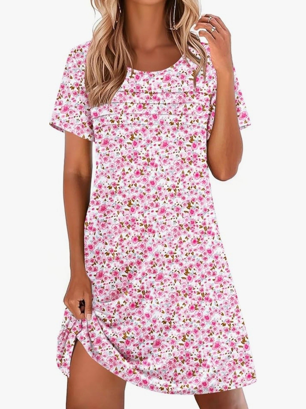 Ekouaer Pink Floral Pleated Nightgown Size Small